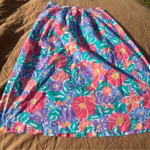 Vintage Pleated Northern Isles Cotton Bright Floral Midi Skirt Size 14